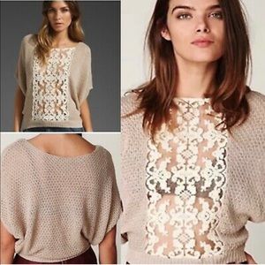 Free People Oatmeal Goldie Lurex Swit Sweater Wm Small Dolman Sleeve Boho